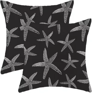 BETGINY Starfish Coastal Throw Pillow Cover 18X18 Inch Pack of 2, Black Nautical Ocean Decorative Pillow Covers Square Linen Summer Beach Pillow Cases Cushion for Bedroom Home Sofa Decor