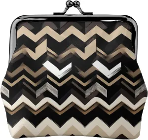 Black White Tan Zigzag print Coin Purse, Mini Change Purse for Women Small Coin Purse for Credit Card ID Key