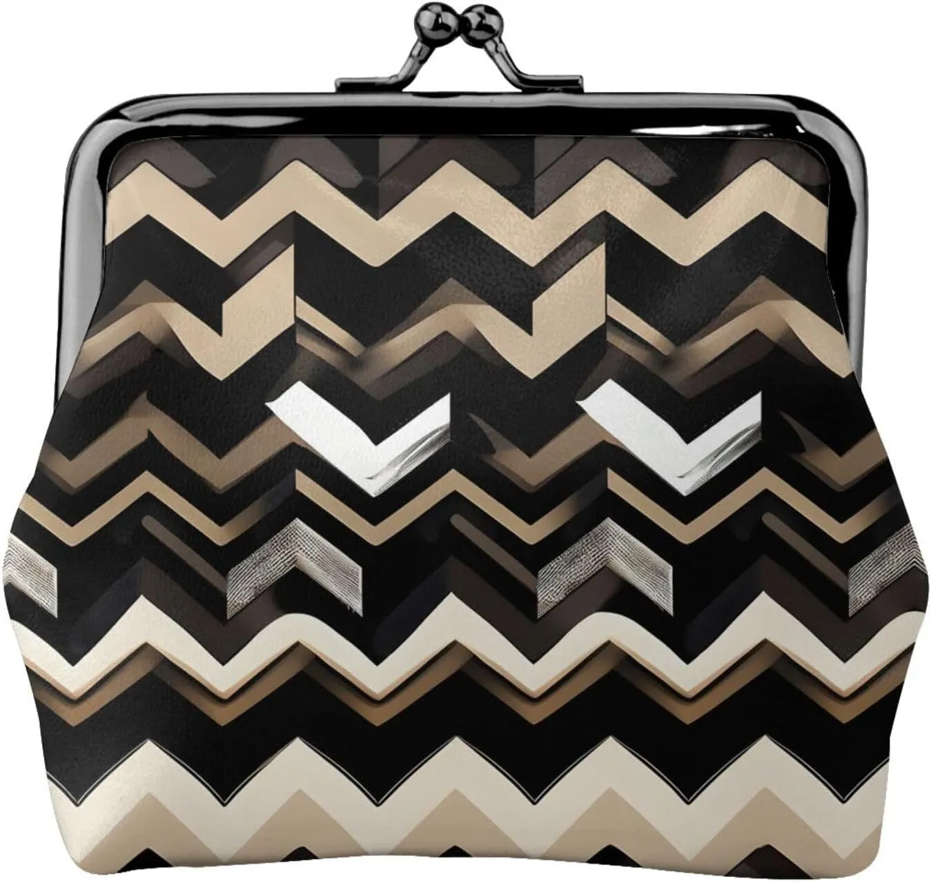 Black White Tan Zigzag print Coin Purse, Mini Change Purse for Women Small Coin Purse for Credit Card ID Key