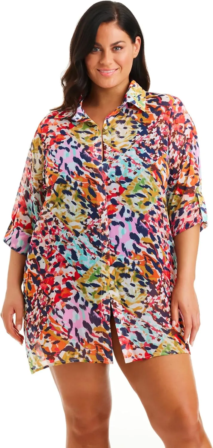 Bleu Rod Beattie Party Animal Chiffon Shirt Multi SM