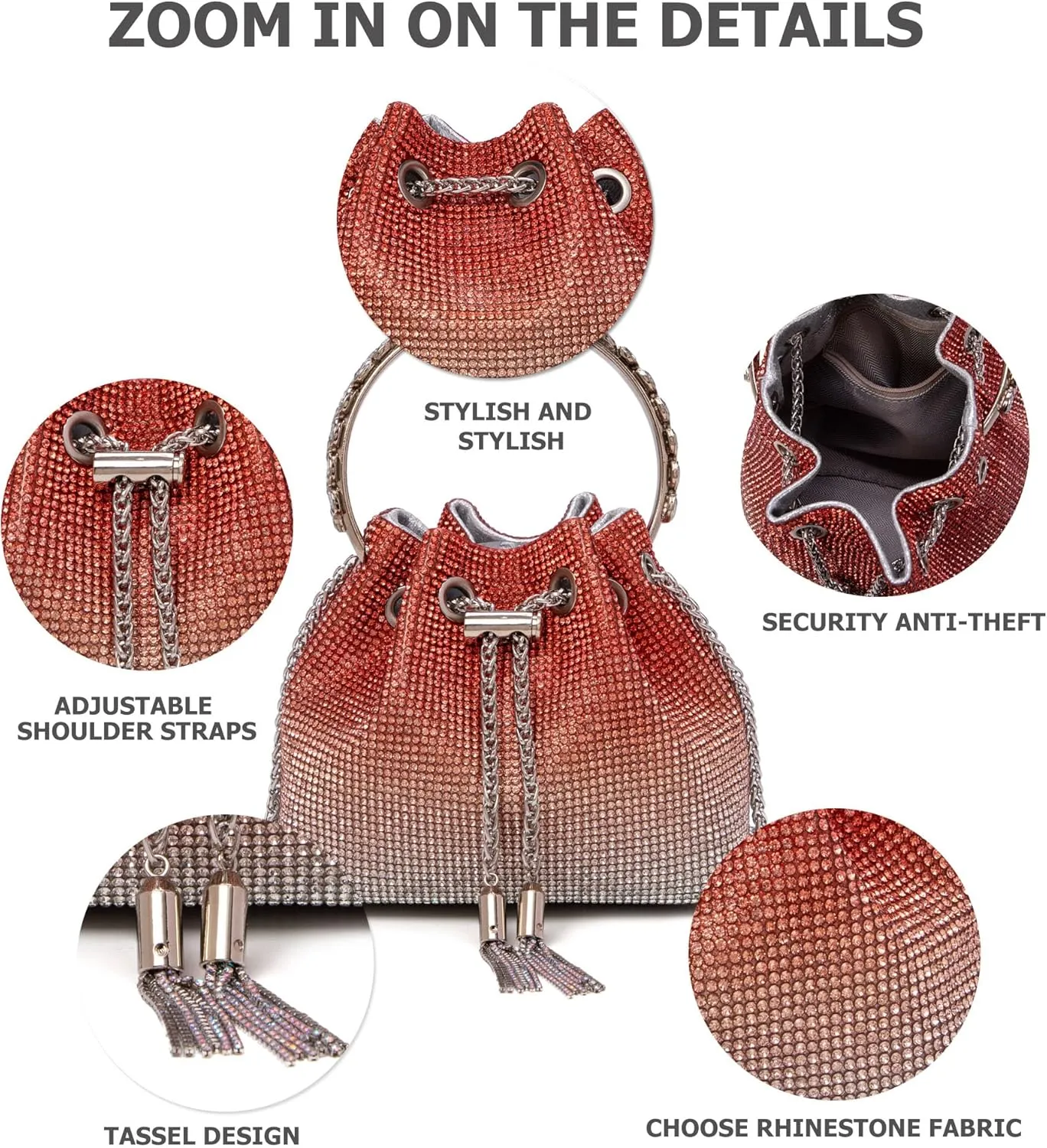 Bling Crystal Rhinestone Purse for Women Sparkly Clutch Handbag Crossbody Bag for Evening Wedding Party Prom