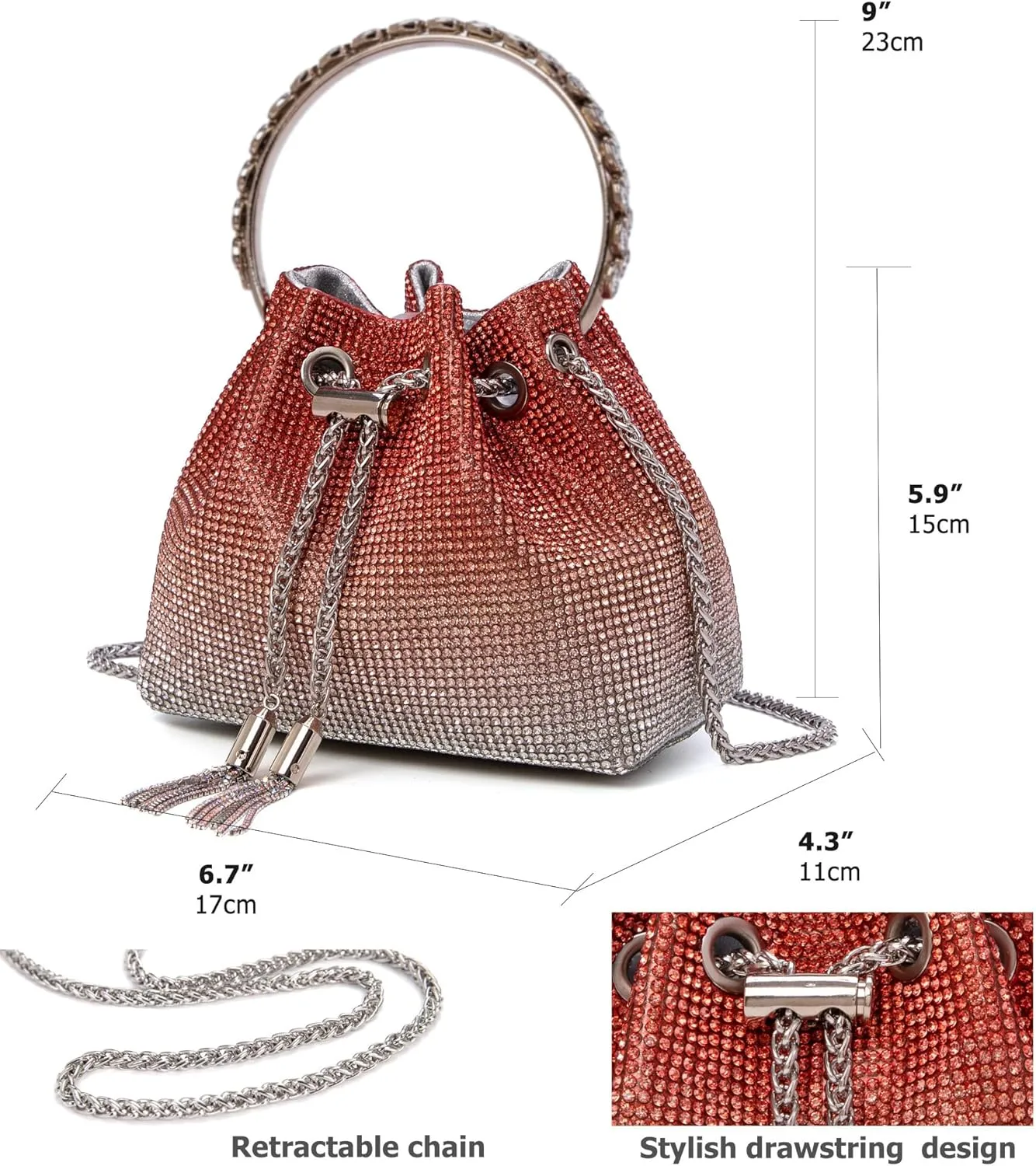 Bling Crystal Rhinestone Purse for Women Sparkly Clutch Handbag Crossbody Bag for Evening Wedding Party Prom