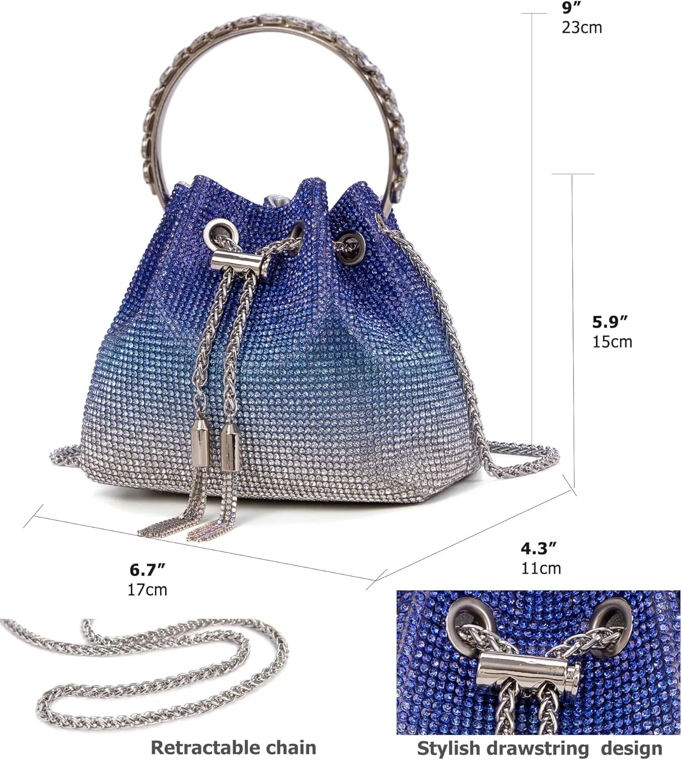 Bling Crystal Rhinestone Purse for Women Sparkly Clutch Handbag Crossbody Bag for Evening Wedding Party Prom