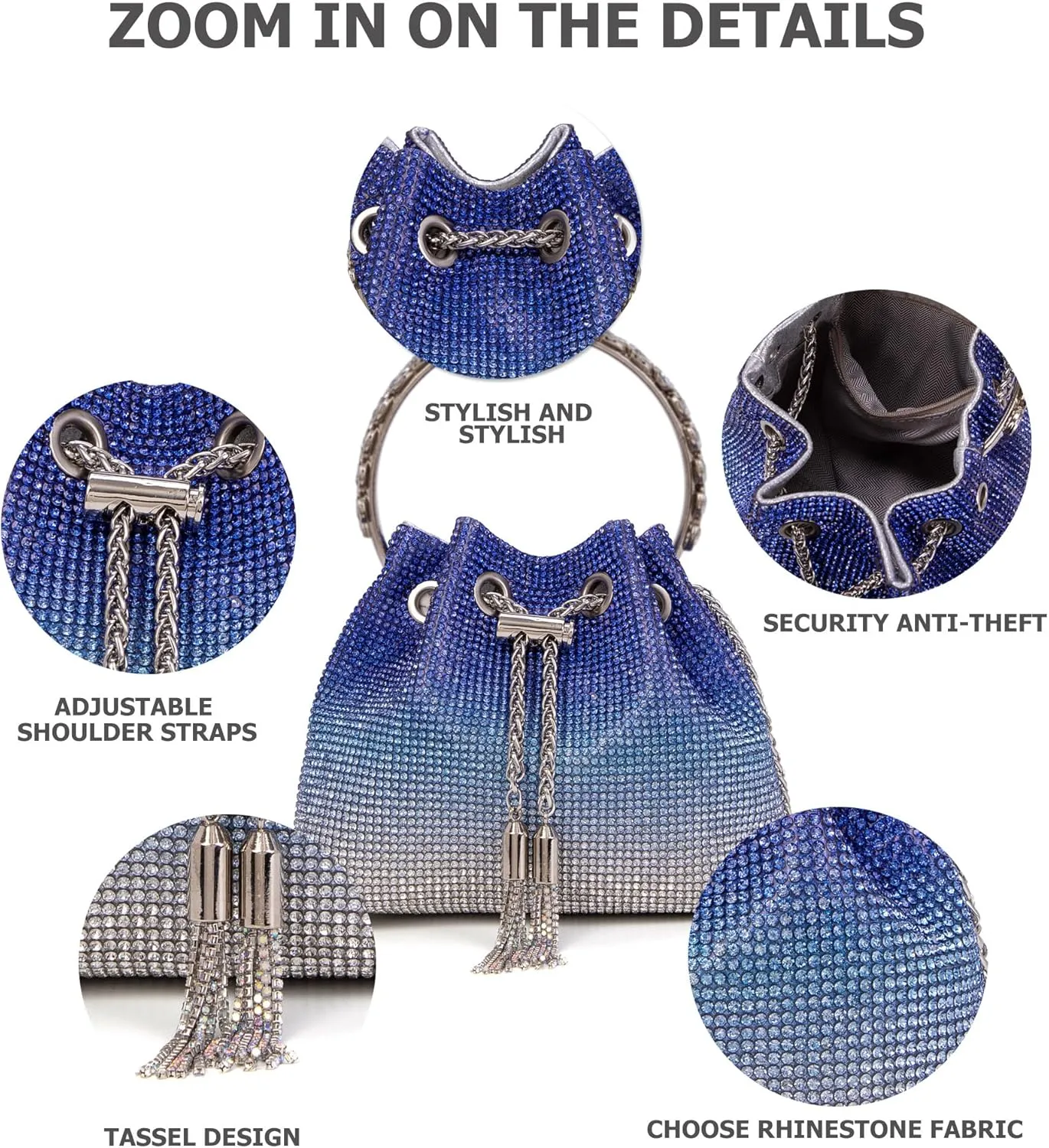 Bling Crystal Rhinestone Purse for Women Sparkly Clutch Handbag Crossbody Bag for Evening Wedding Party Prom