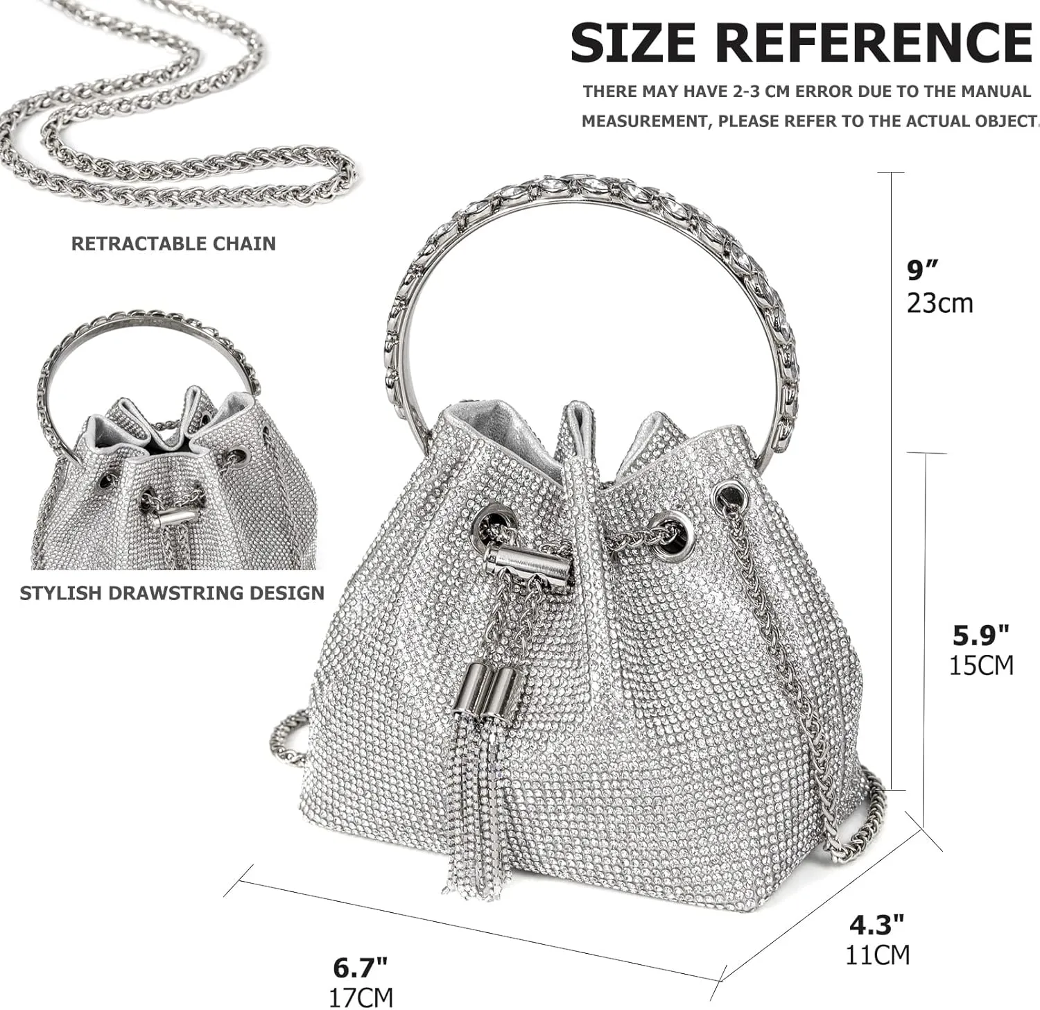 Bling Crystal Rhinestone Purse for Women Sparkly Clutch Handbag Crossbody Bag for Evening Wedding Party Prom