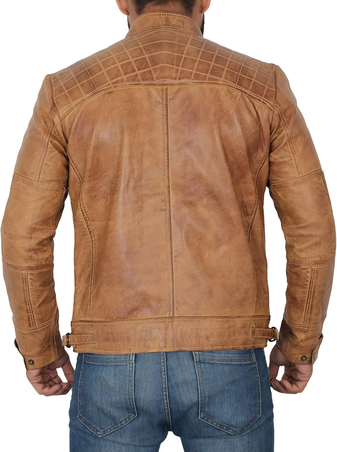 Blingsoul Leather Jacket Men - Quilted Cafe Racer Leather Jackets For Men
