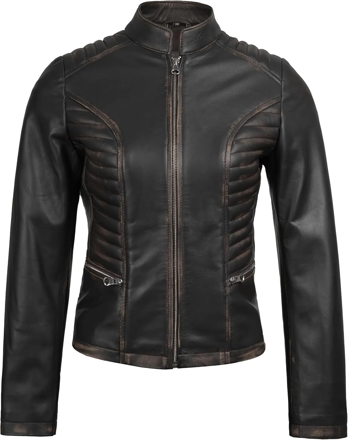 Blingsoul Real Leather Jacket Women - Cafe Racer Style Womens Leather Jackets