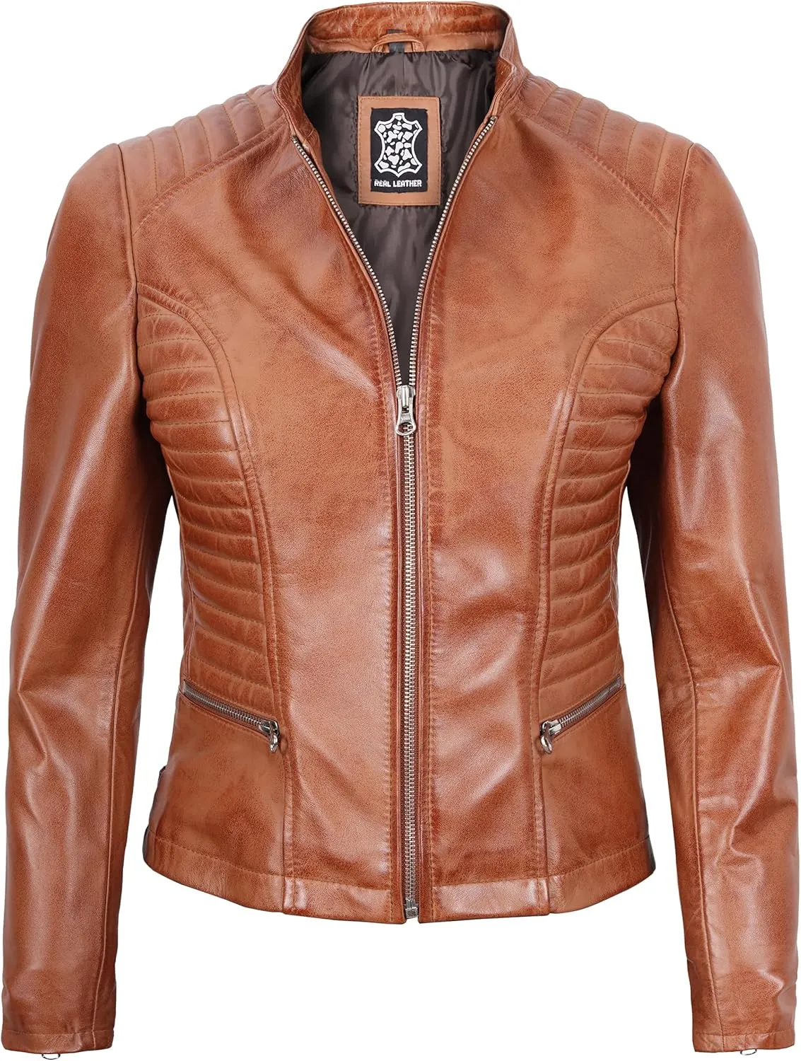 Blingsoul Real Leather Jacket Women - Cafe Racer Style Womens Leather Jackets