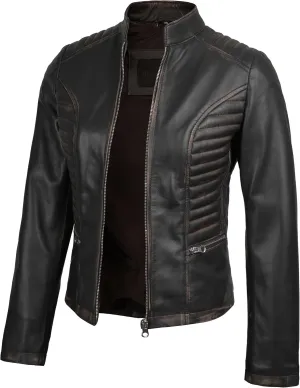 Blingsoul Real Leather Jacket Women - Cafe Racer Style Womens Leather Jackets