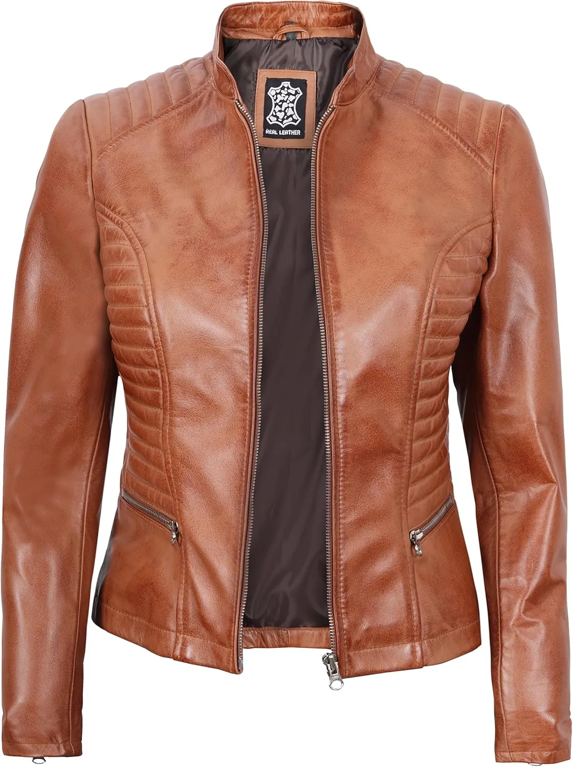 Blingsoul Real Leather Jacket Women - Cafe Racer Style Womens Leather Jackets