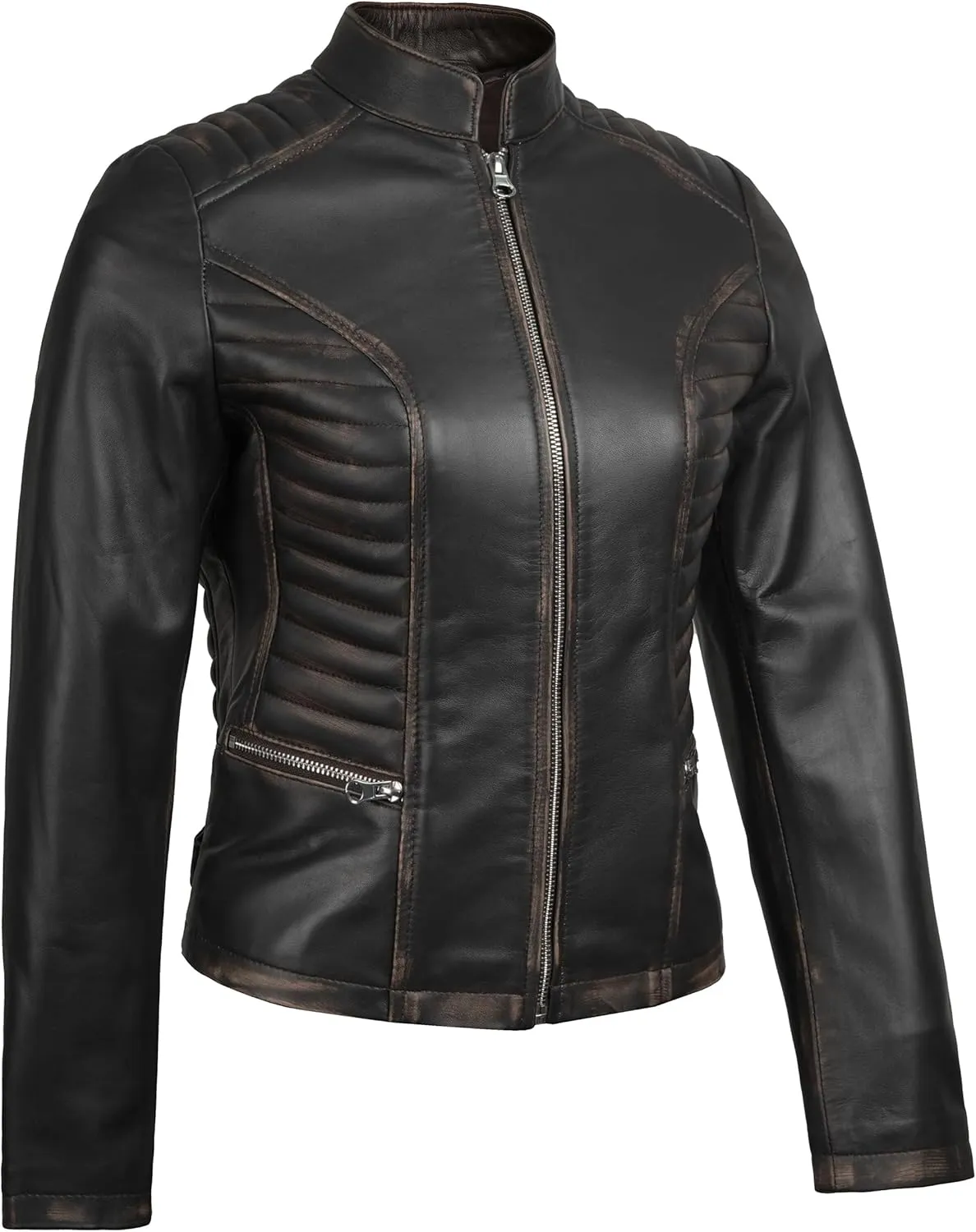 Blingsoul Real Leather Jacket Women - Cafe Racer Style Womens Leather Jackets