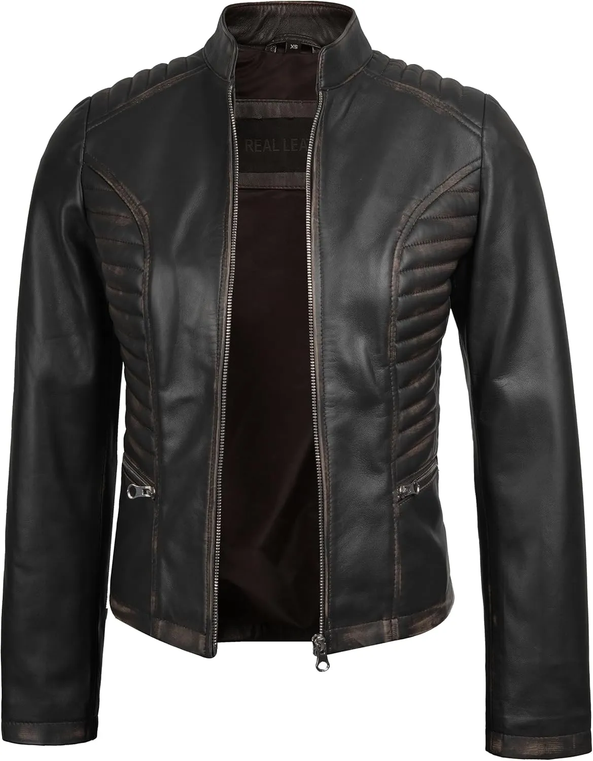 Blingsoul Real Leather Jacket Women - Cafe Racer Style Womens Leather Jackets