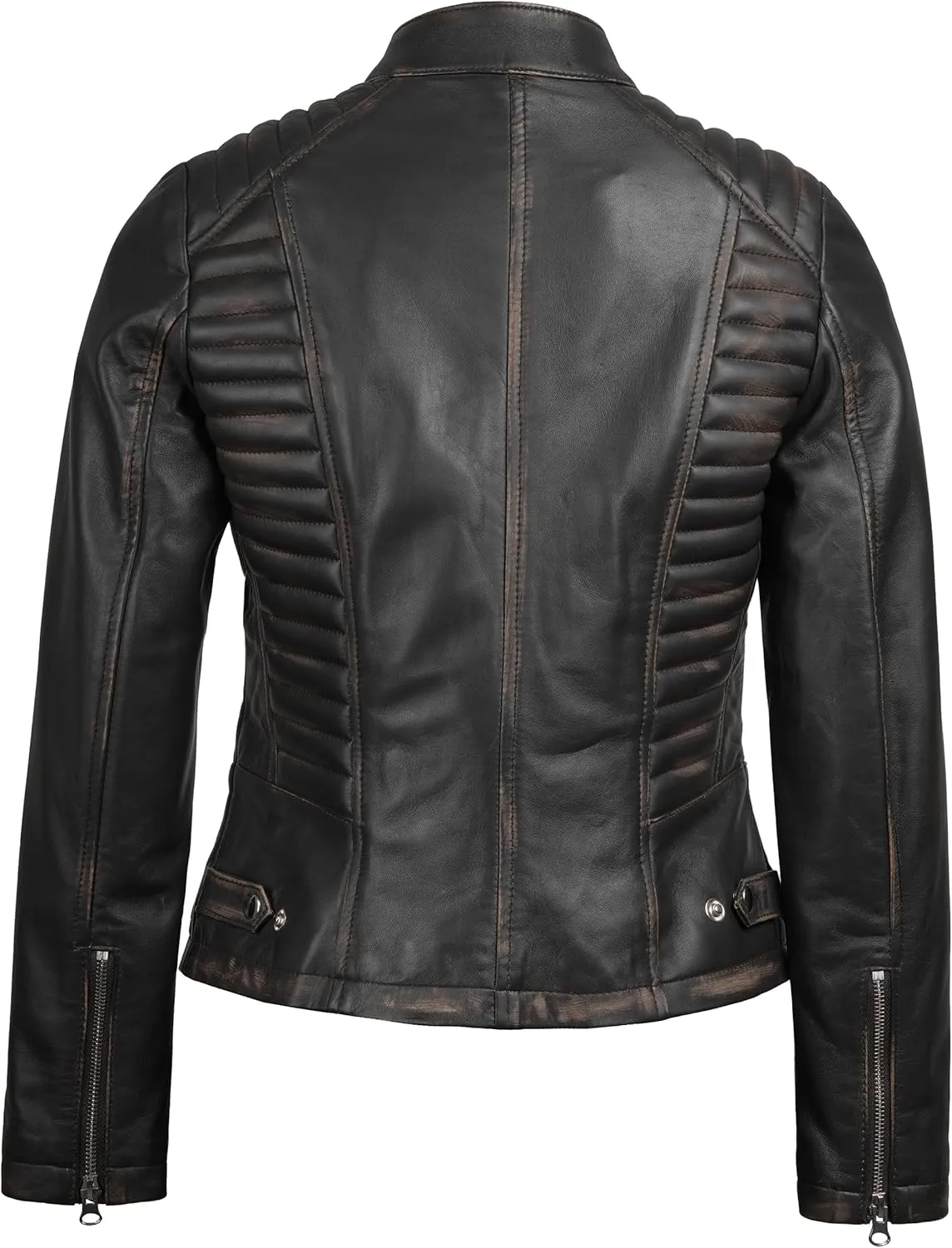 Blingsoul Real Leather Jacket Women - Cafe Racer Style Womens Leather Jackets