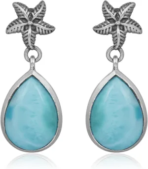 Blue Larimar Starfish Earrings 925 Sterling Silver Teardrop Dangle Earrings for Women Beach Earrings Christmas Gift