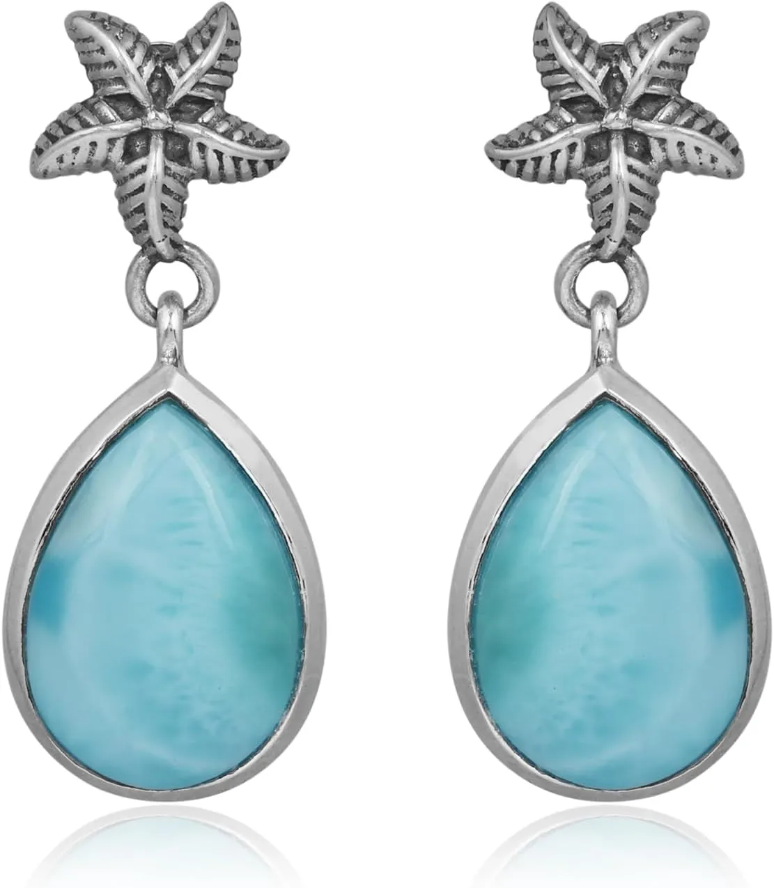 Blue Larimar Starfish Earrings 925 Sterling Silver Teardrop Dangle Earrings for Women Beach Earrings Christmas Gift