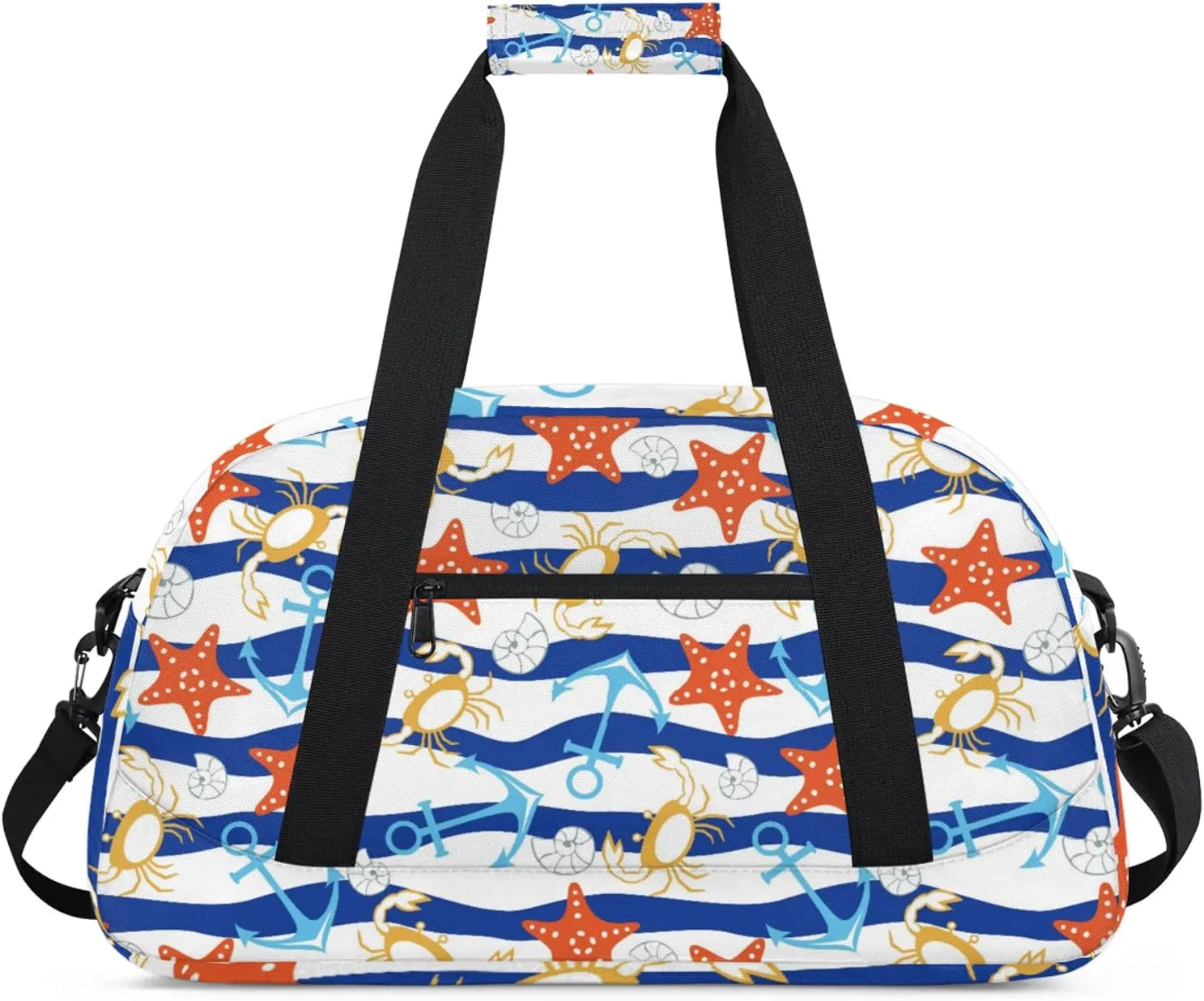 Blue Ocean Beach Seashell Starfish 18 inch Small Gym Bag for Women and Men, Lightweight Carry On Weekender Bag Mini Duffel Bag for Travel Sports Workout