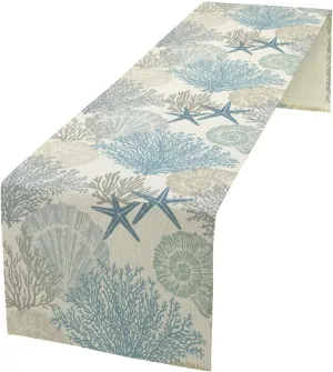 Blue Teal Coral Table Runners, Summer Beach Starfish Coastal Coffee Table Runners for Wedding Party Banquet Dining Holiday 13x60in