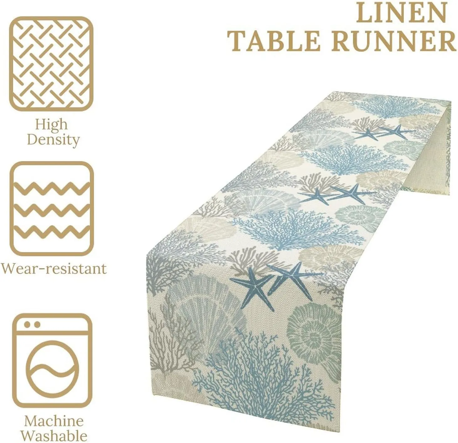 Blue Teal Coral Table Runners, Summer Beach Starfish Coastal Coffee Table Runners for Wedding Party Banquet Dining Holiday 13x60in