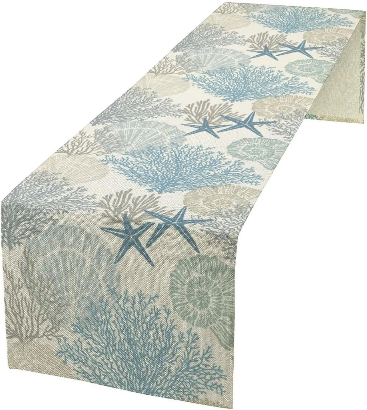Blue Teal Coral Table Runners, Summer Beach Starfish Coastal Coffee Table Runners for Wedding Party Banquet Dining Holiday 13x60in