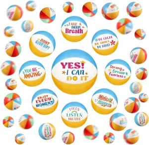 Blulu 50 Pcs Mini Beach Stress Balls 2.5" Foam Beach Balls with Motivational Quotes Rainbow Summer Swimming Pool Game Toy with Storage Bag for Party Decorations Birthday Gifts Rewards