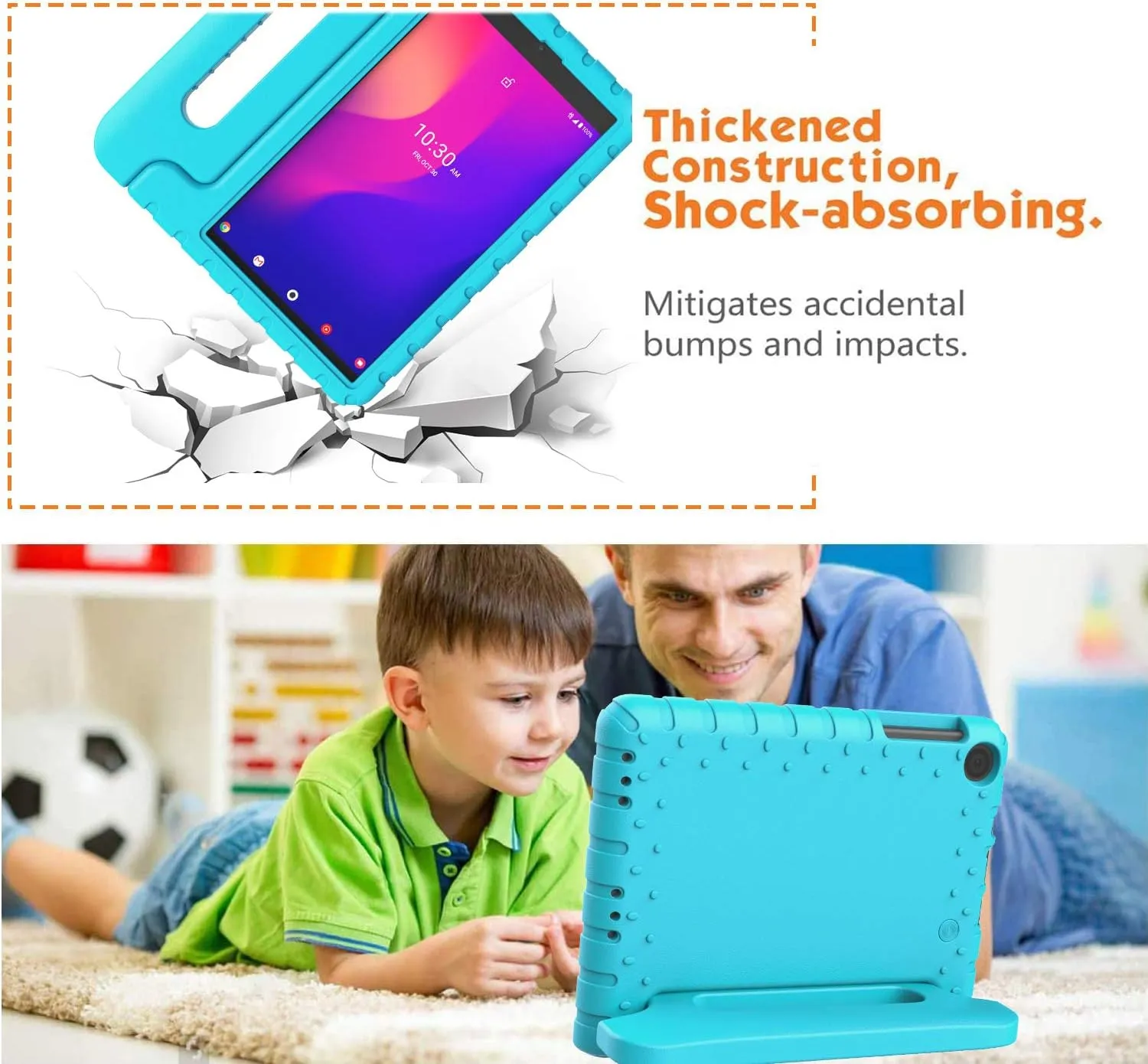 BMOUO Kids Case for Alcatel Joy Tab 2 8.0 inch 2020 (Model:9032Z), Shockproof Convertible Handle Stand Kids Case for Metroby t-Mobile Alcatel Joy Tab 2 Tablet-Turquoise