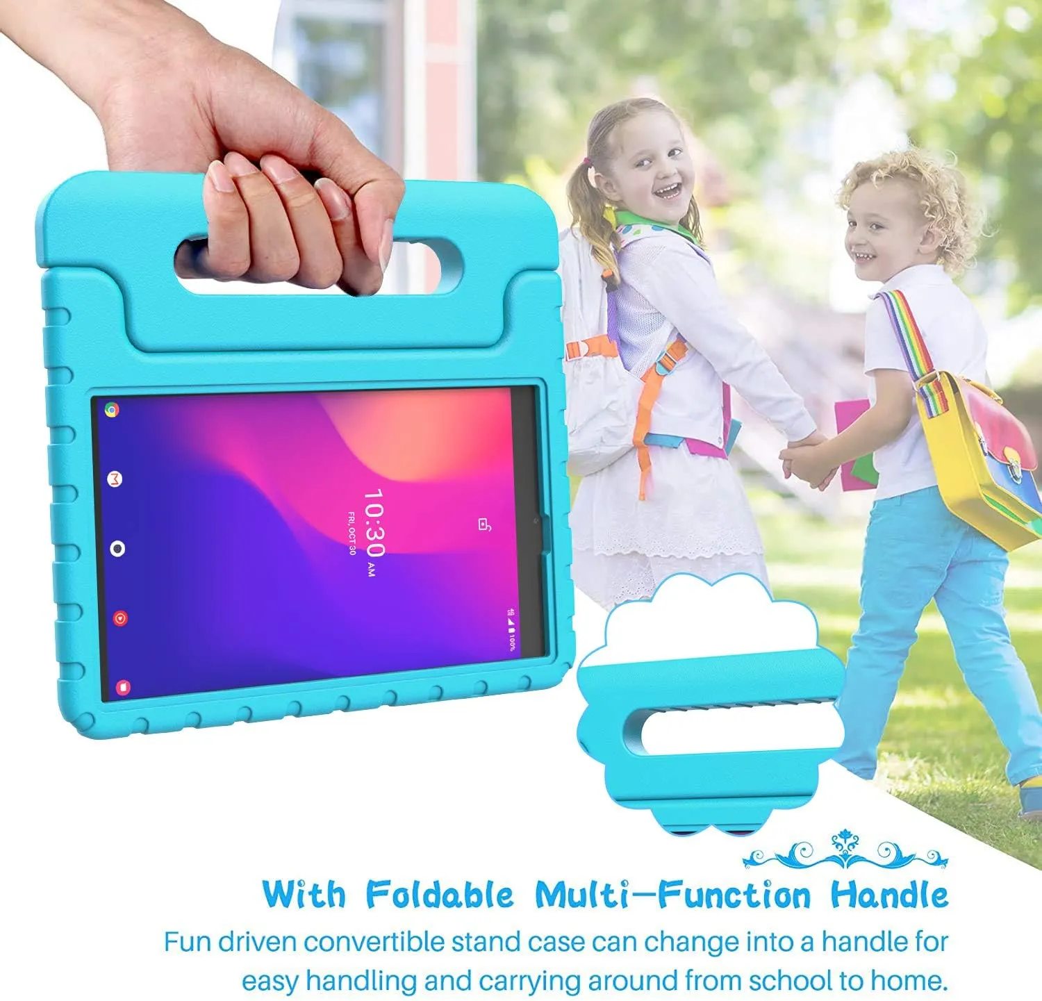 BMOUO Kids Case for Alcatel Joy Tab 2 8.0 inch 2020 (Model:9032Z), Shockproof Convertible Handle Stand Kids Case for Metroby t-Mobile Alcatel Joy Tab 2 Tablet-Turquoise