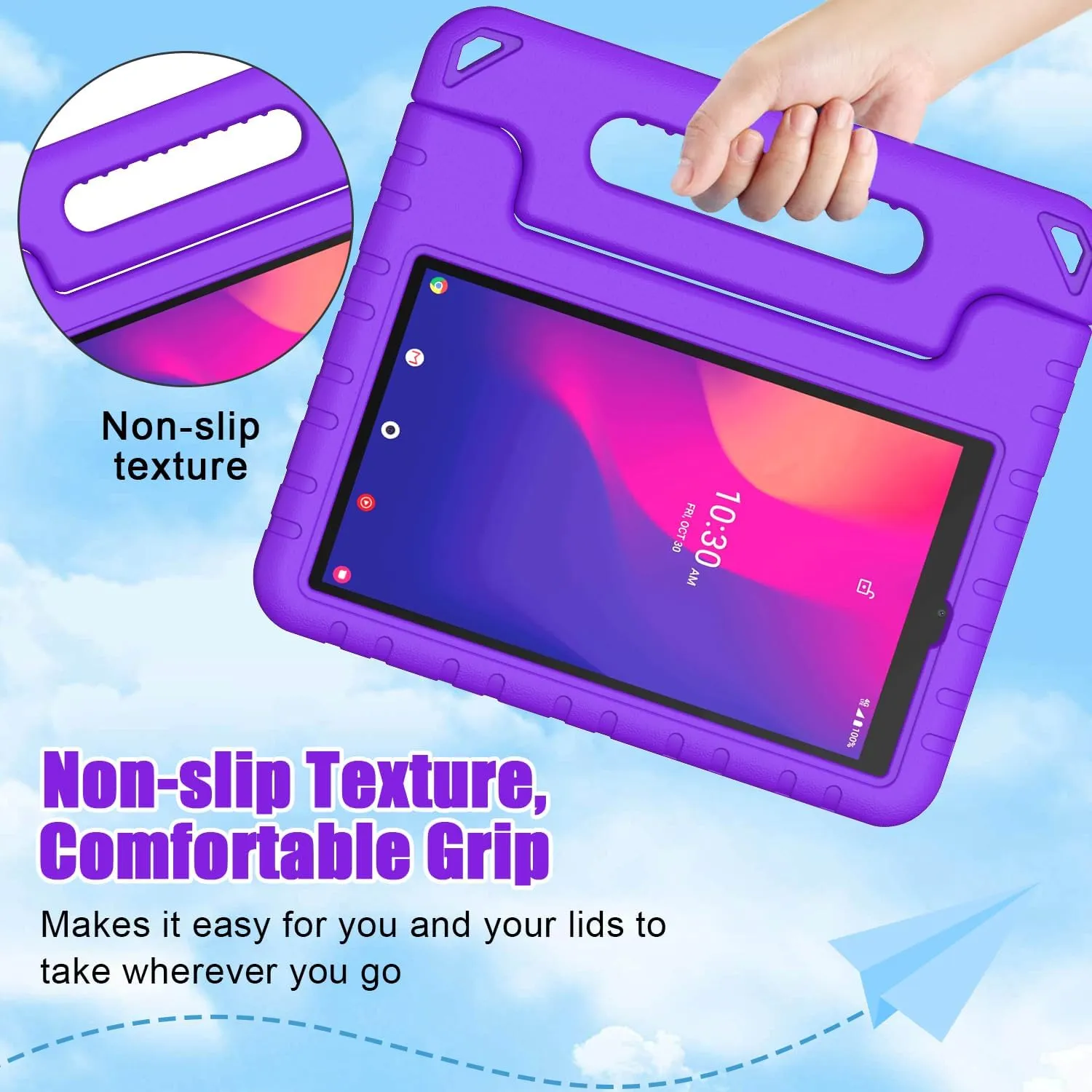 BMOUO Kids Case for Alcatel Joy Tab 2 8.0 Inch 2020, Shockproof Friendly Convertible Handle Stand for Metroby T-Mobile Tablet Model: 9032Z - Purple