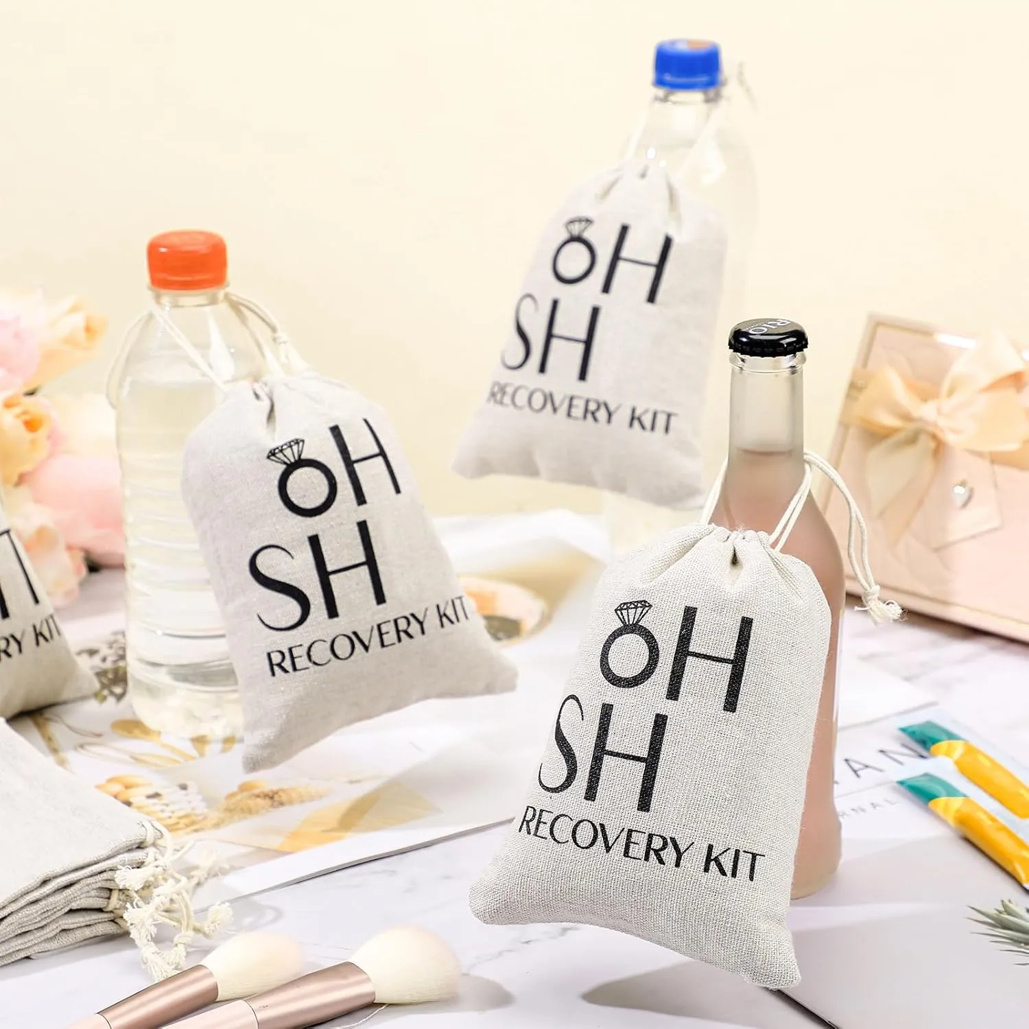 Boao 20 Pack Hangover Bag Gift Bags Bachelor Party Decorations Bachelorette Bridal Shower Pouches with Drawstring Wedding Supplies for Bachelorette Party(White,Ring)