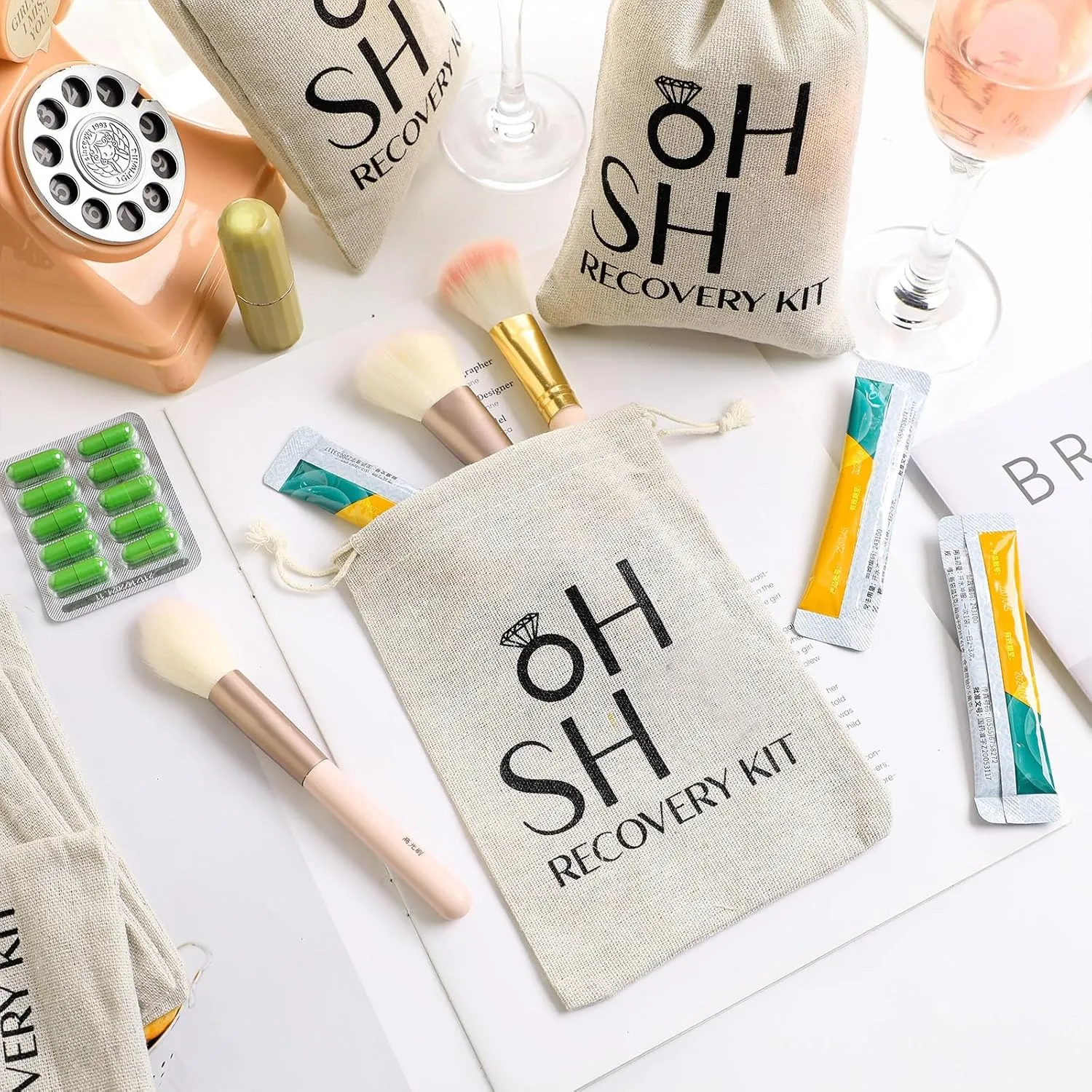 Boao 20 Pack Hangover Bag Gift Bags Bachelor Party Decorations Bachelorette Bridal Shower Pouches with Drawstring Wedding Supplies for Bachelorette Party(White,Ring)