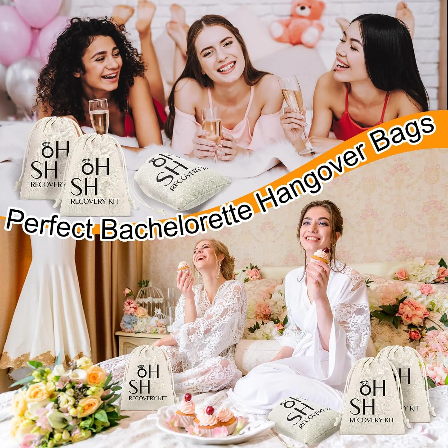 Boao 20 Pack Hangover Bag Gift Bags Bachelor Party Decorations Bachelorette Bridal Shower Pouches with Drawstring Wedding Supplies for Bachelorette Party(White,Ring)