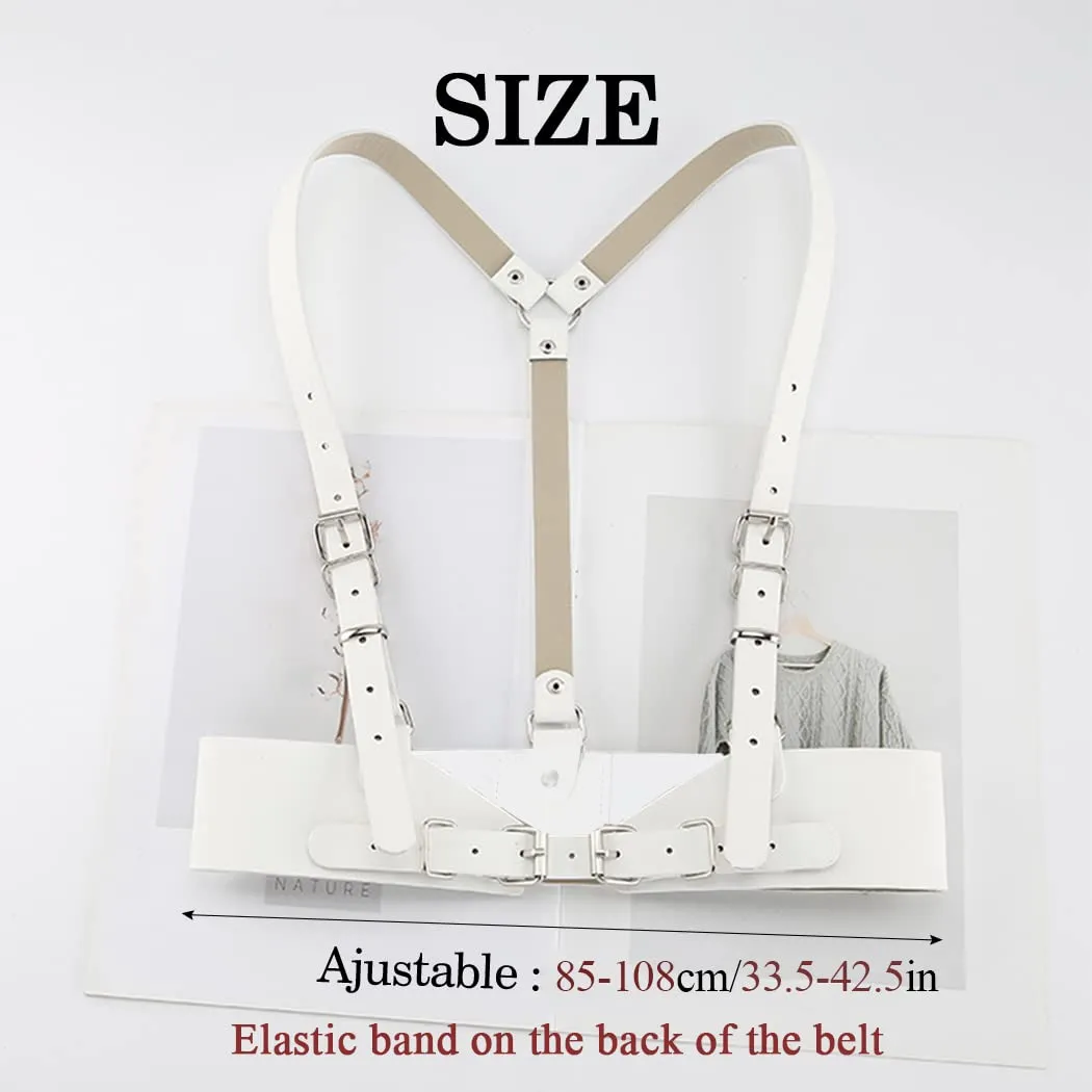 BODIY Punk Waist Strap Belt Gothic White Leather Wide Waist Belts Elastic Rave Cosplay Halloween Body Chain Accessory for Women and Girls