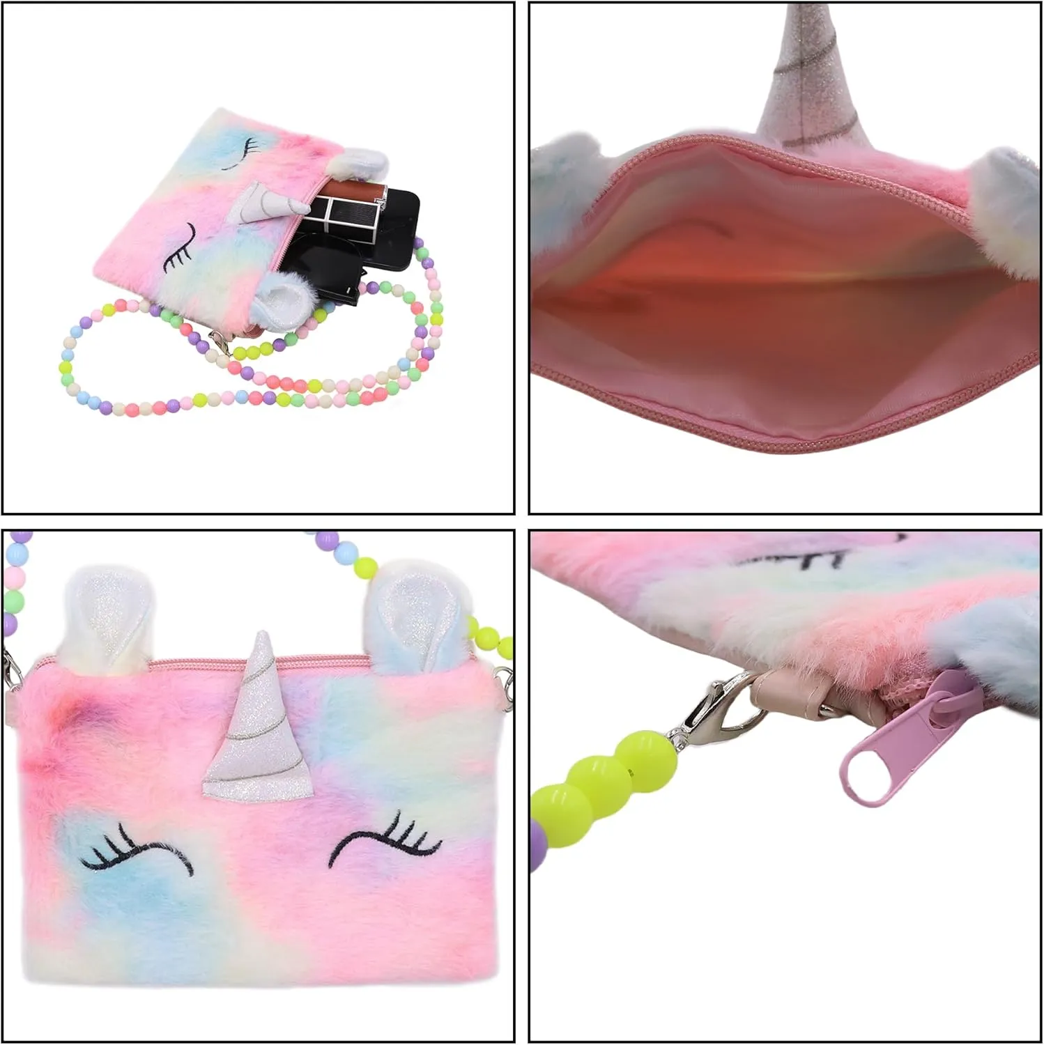 Bolley Joss Kids Crossbody Purse Girls Rainbow Unicorn Soft Plush Handbag Envelope Tie Dye Bag Adjustable Shoulder Strap