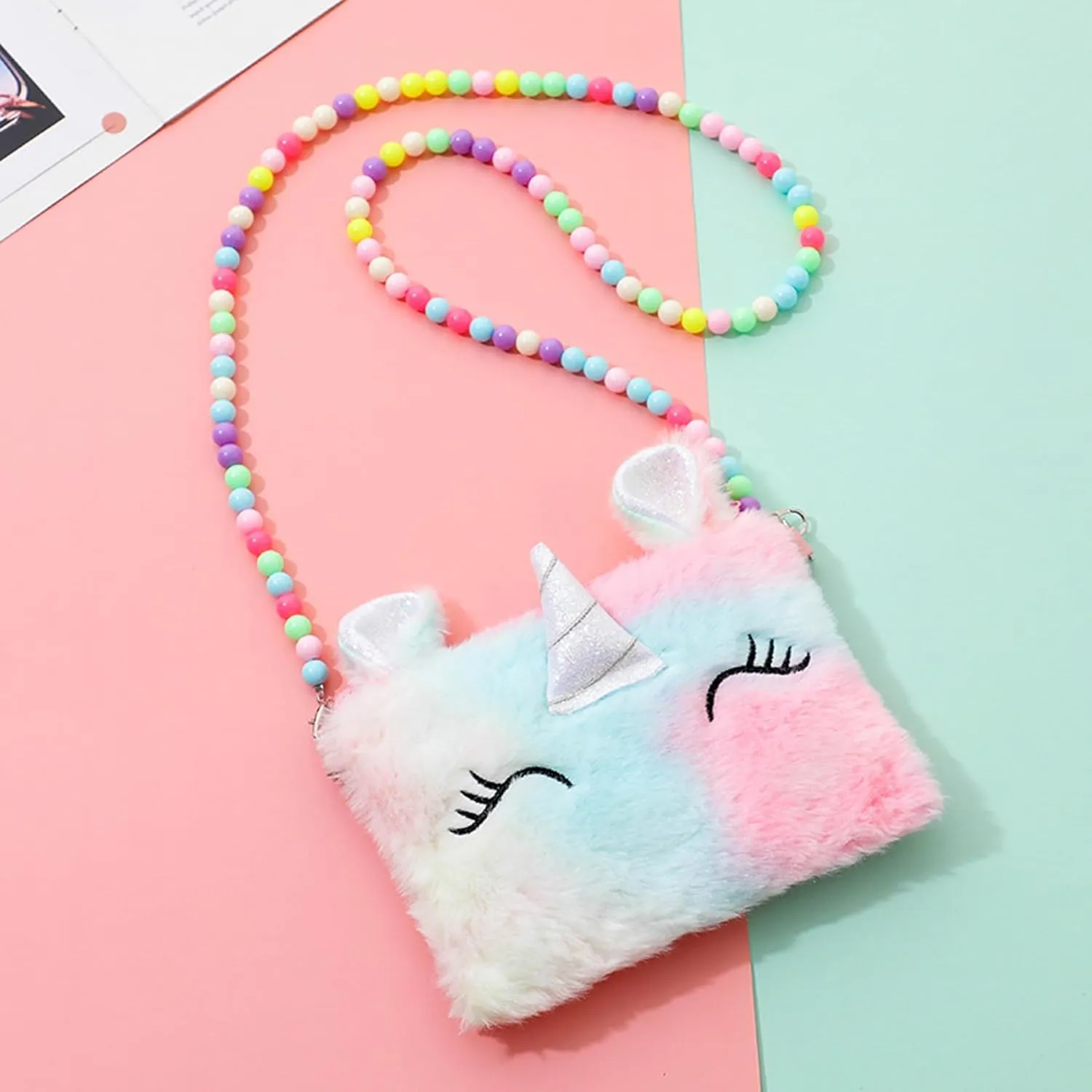 Bolley Joss Kids Crossbody Purse Girls Rainbow Unicorn Soft Plush Handbag Envelope Tie Dye Bag Adjustable Shoulder Strap