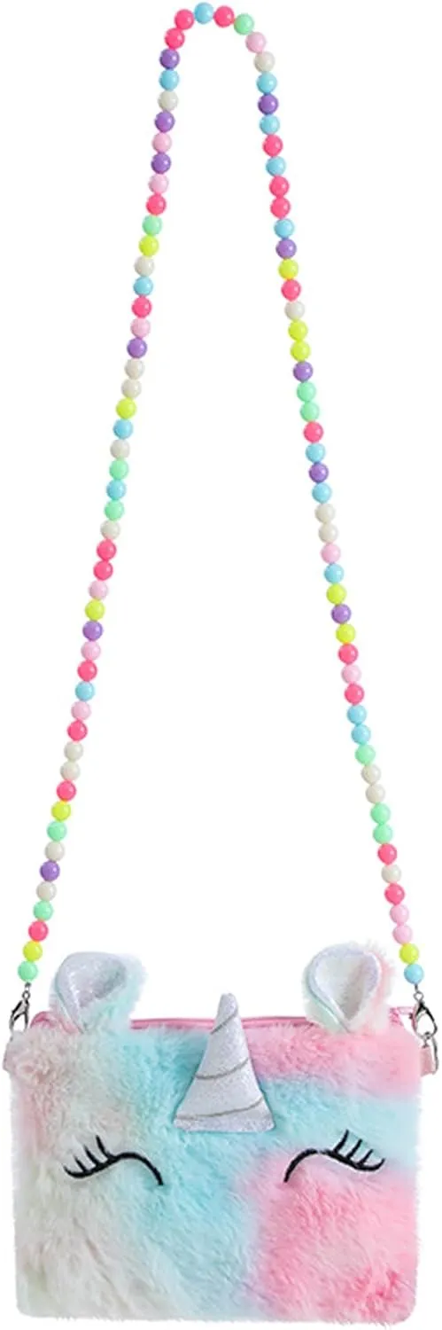 Bolley Joss Kids Crossbody Purse Girls Rainbow Unicorn Soft Plush Handbag Envelope Tie Dye Bag Adjustable Shoulder Strap