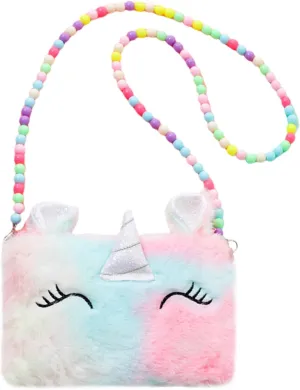 Bolley Joss Kids Crossbody Purse Girls Rainbow Unicorn Soft Plush Handbag Envelope Tie Dye Bag Adjustable Shoulder Strap