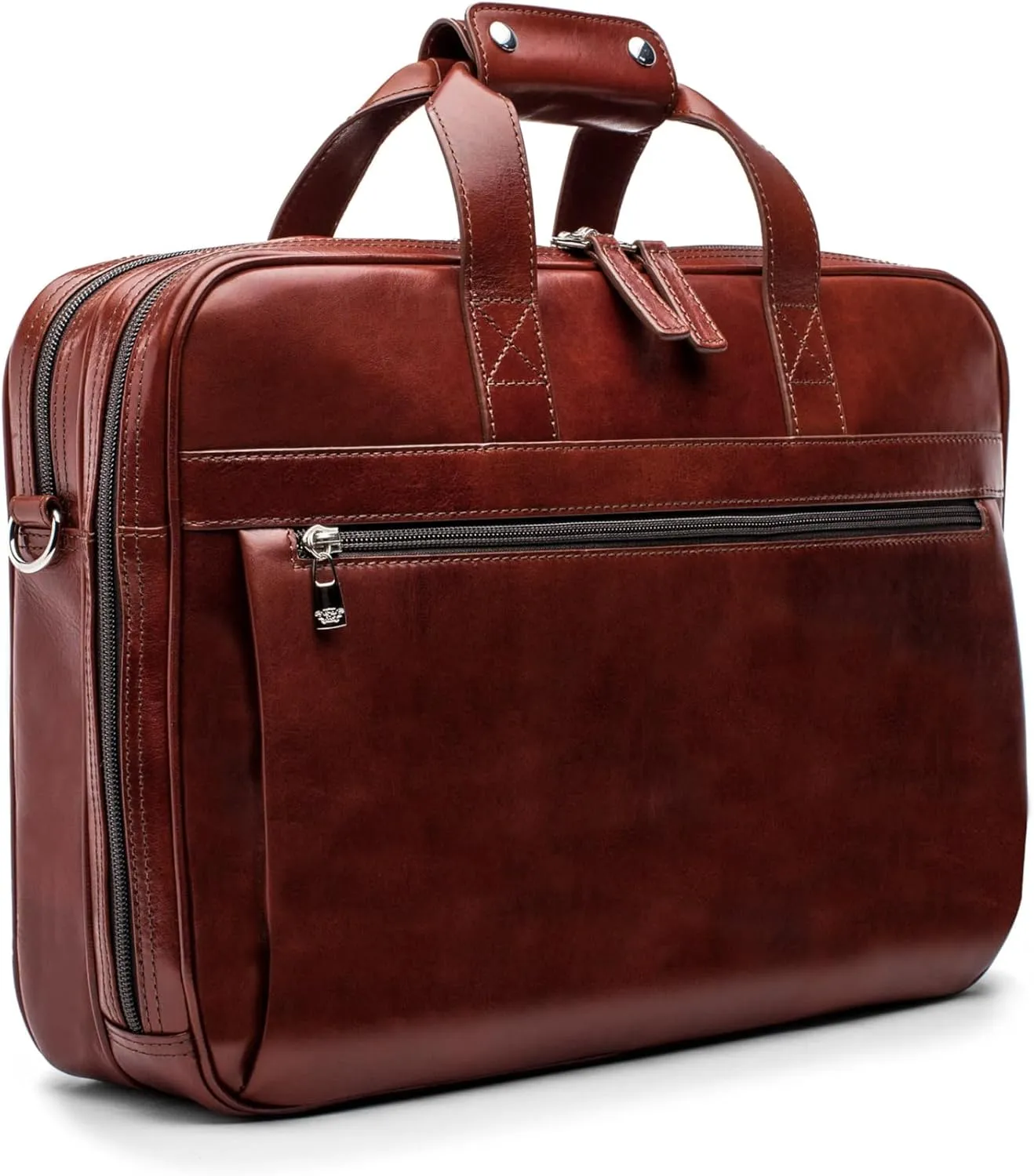 Bosca Old Leather Messenger Bag, Vintage Style Laptop Briefcase for Men, Multiple Pockets, Ideal for Office & Travel