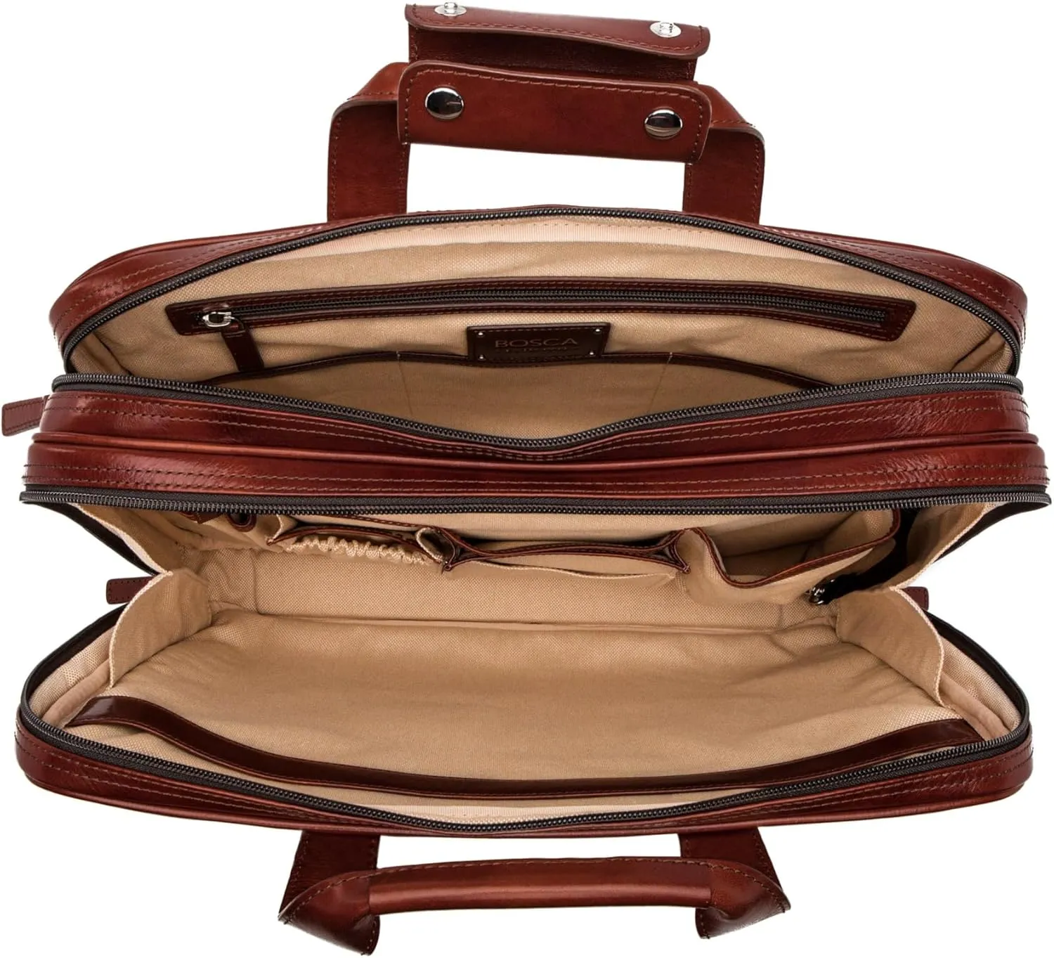 Bosca Old Leather Messenger Bag, Vintage Style Laptop Briefcase for Men, Multiple Pockets, Ideal for Office & Travel