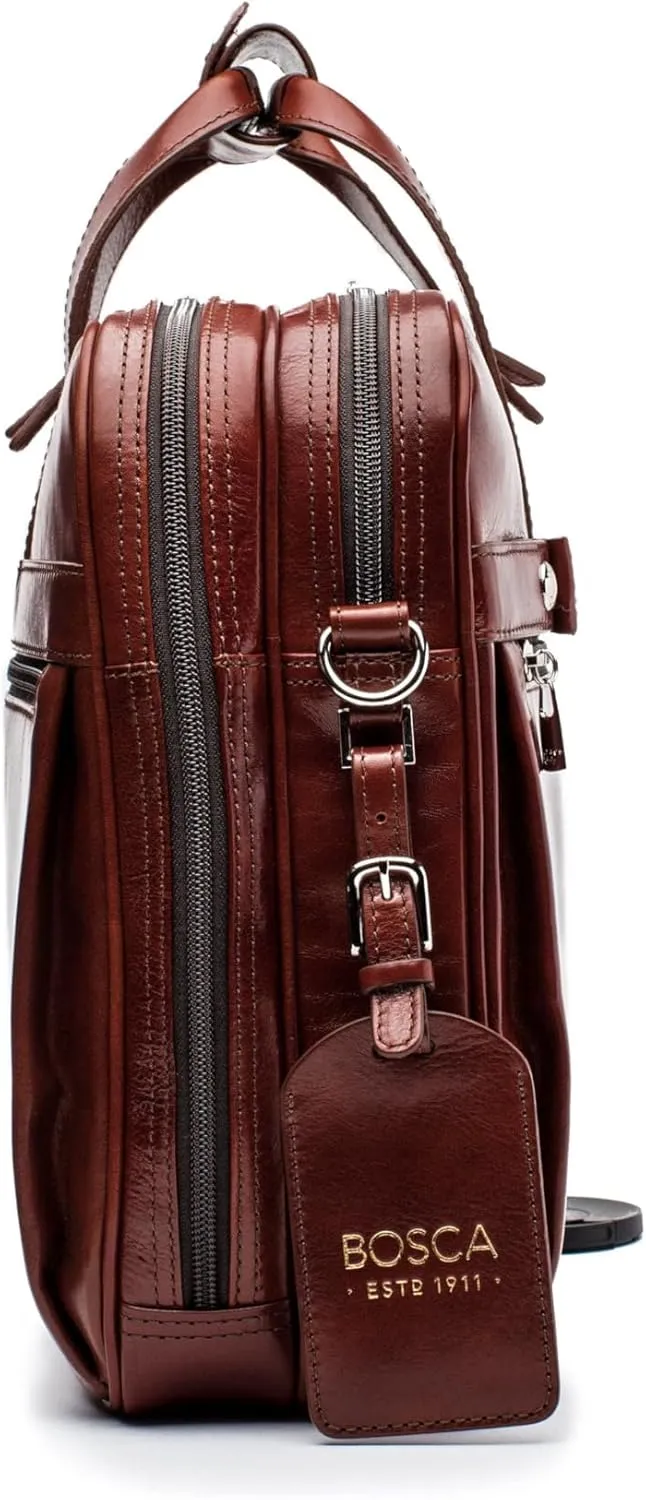 Bosca Old Leather Messenger Bag, Vintage Style Laptop Briefcase for Men, Multiple Pockets, Ideal for Office & Travel