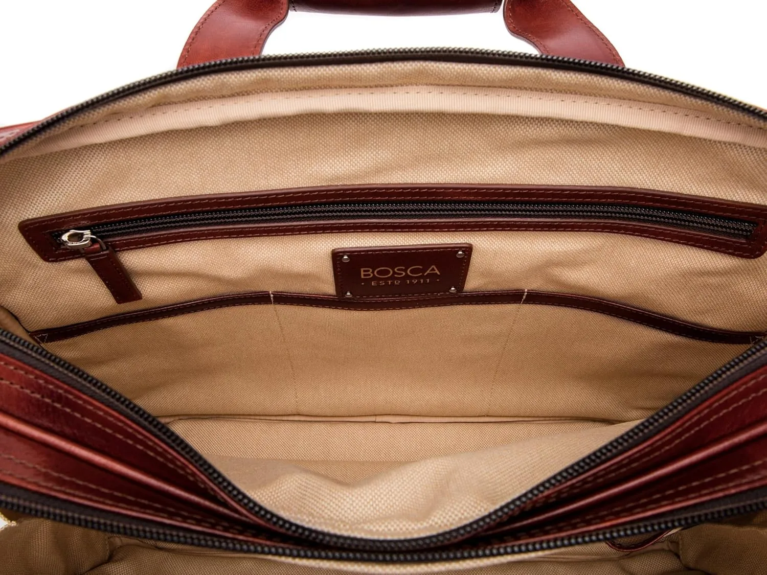 Bosca Old Leather Messenger Bag, Vintage Style Laptop Briefcase for Men, Multiple Pockets, Ideal for Office & Travel