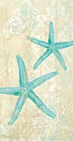 Boston International International Hand Towels, Decorative Paper Guest Towels for Bathroom or Paper Napkins Dinner Napkins Turquoise Starfish Beach Bathroom Decor Pak 32, blue