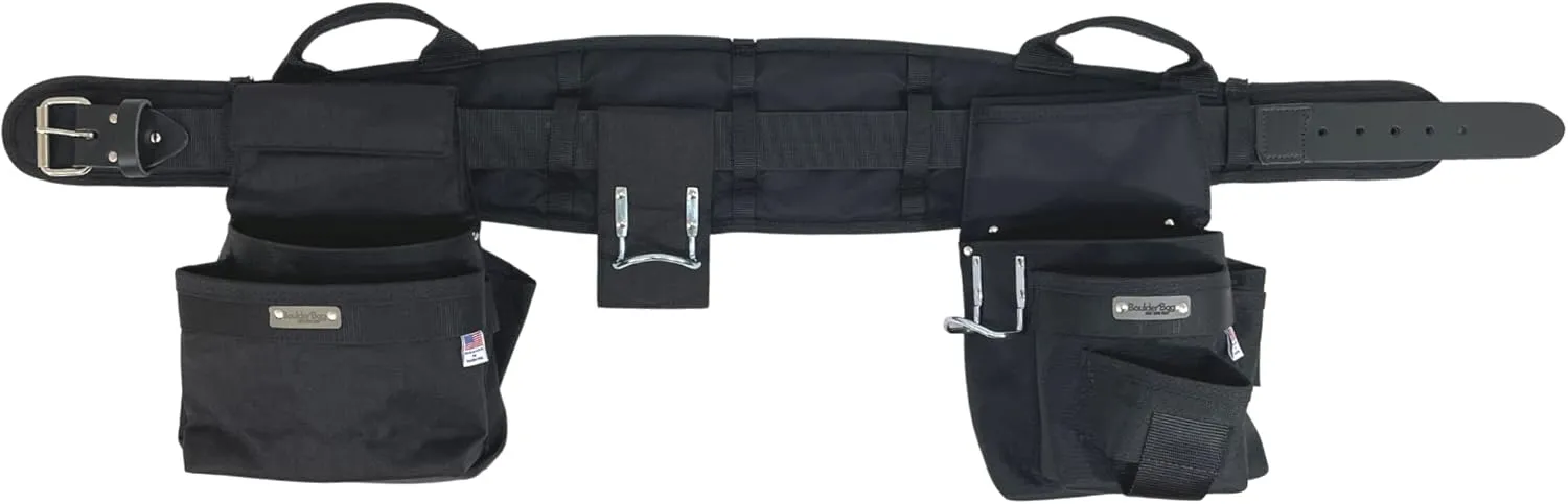 BOULDER BAG Professional Pro Framer MAX Combo with Comfort Back Support Tool Belt, Leather Belt Buckle, Heavy Duty, Black (Medium 28-32 Inches), Made in USA