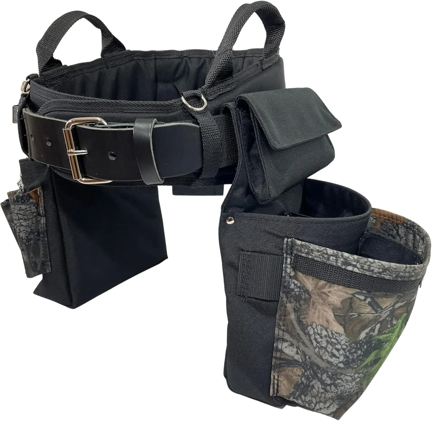 BOULDER BAG Ultimate Electrician's MAX Combo with Comfort Back Support Tool Belt, Leather Belt Buckle, Heavy Duty Tool Belt, Camo - Backwoods, (Small 24-27 Inch Waist), Made in USA