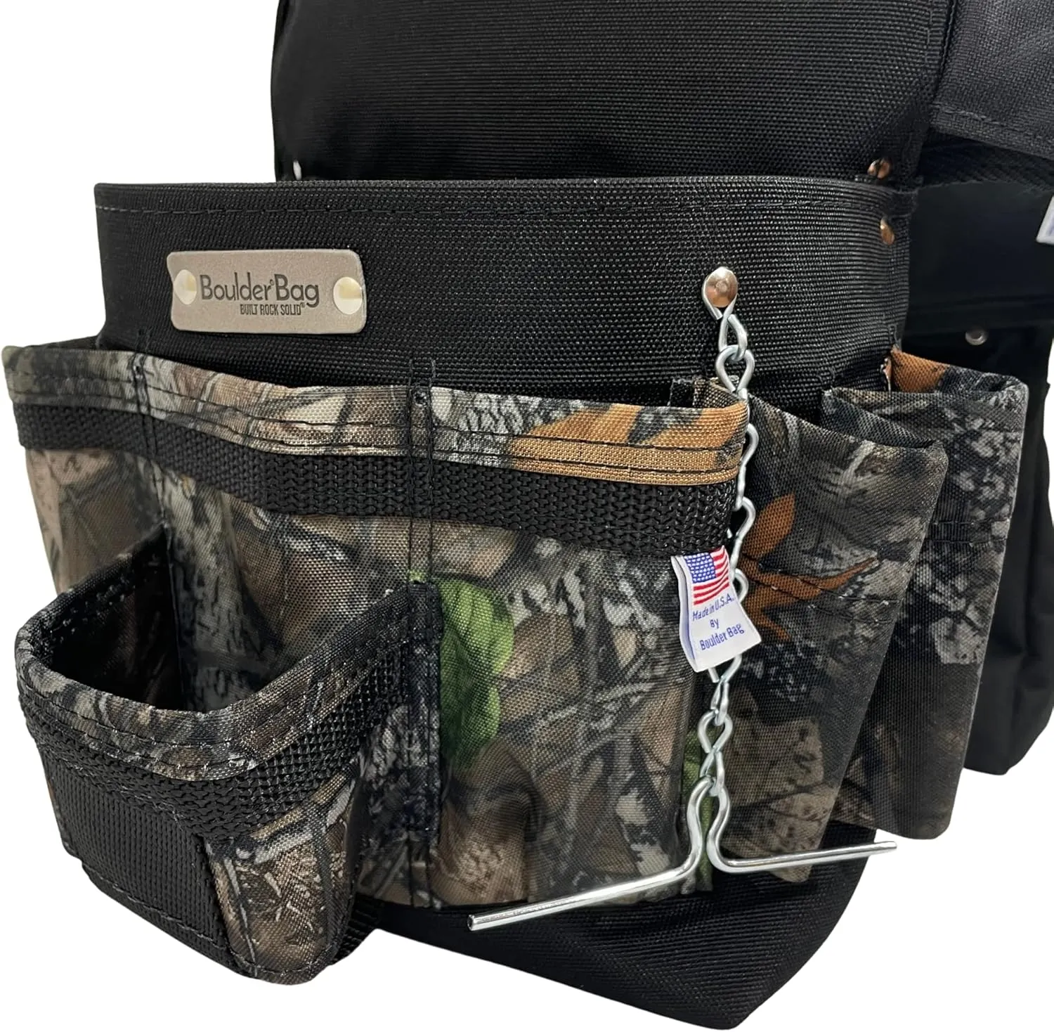 BOULDER BAG Ultimate Electrician's MAX Combo with Comfort Back Support Tool Belt, Leather Belt Buckle, Heavy Duty Tool Belt, Camo - Backwoods, (Small 24-27 Inch Waist), Made in USA