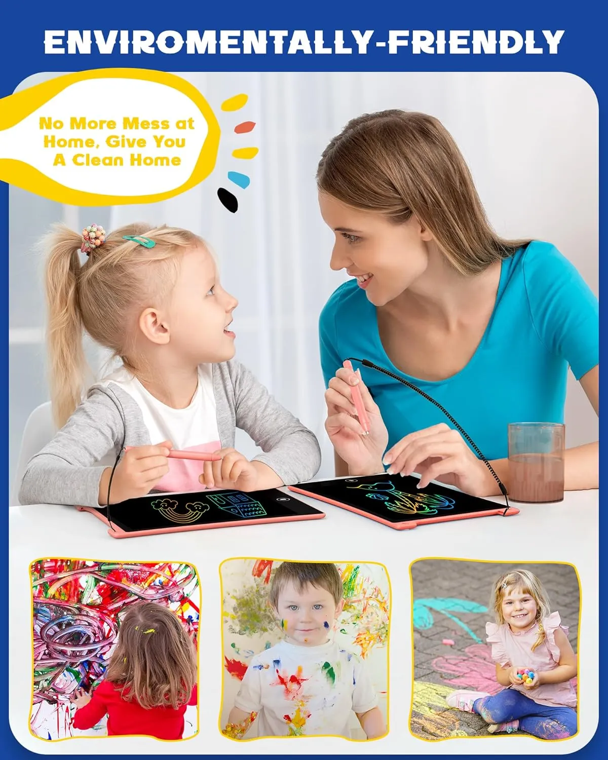 bravokids 2 Pack LCD Writing Tablet with Stylus, 8.5 inch Colorful Doodle Board Drawing Pad for Kids, Travel Games Activity Learning Toys, Pink&Pink