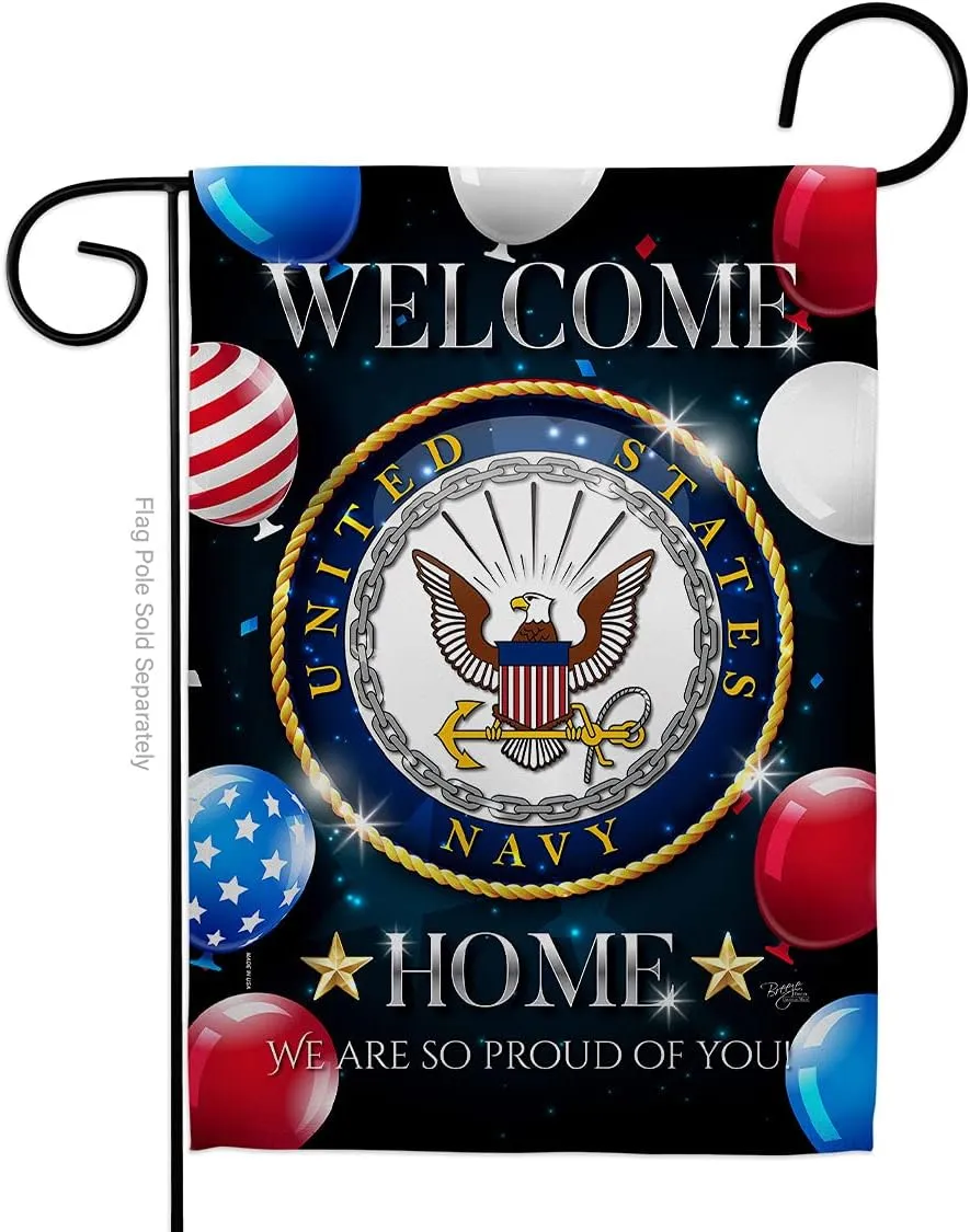 Breeze Decor Welcome Home Navy Garden Flag Armed Forces USN Seabee United State American Military Veteran Retire Official House Decoration Banner Small Yard Gift Double-Sided, Made in USA