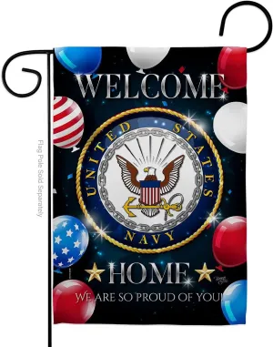 Breeze Decor Welcome Home Navy Garden Flag Armed Forces USN Seabee United State American Military Veteran Retire Official House Decoration Banner Small Yard Gift Double-Sided, Made in USA