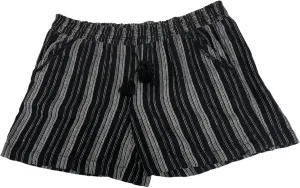 Briggs New York Women's Linen Blend Pull-On Shorts with Pockets and Drawstring (Black Stripes, Medium)
