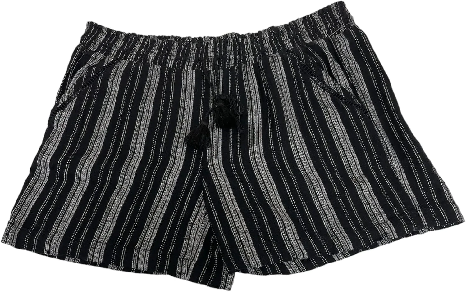 Briggs New York Women's Linen Blend Pull-On Shorts with Pockets and Drawstring (Black Stripes, Medium)