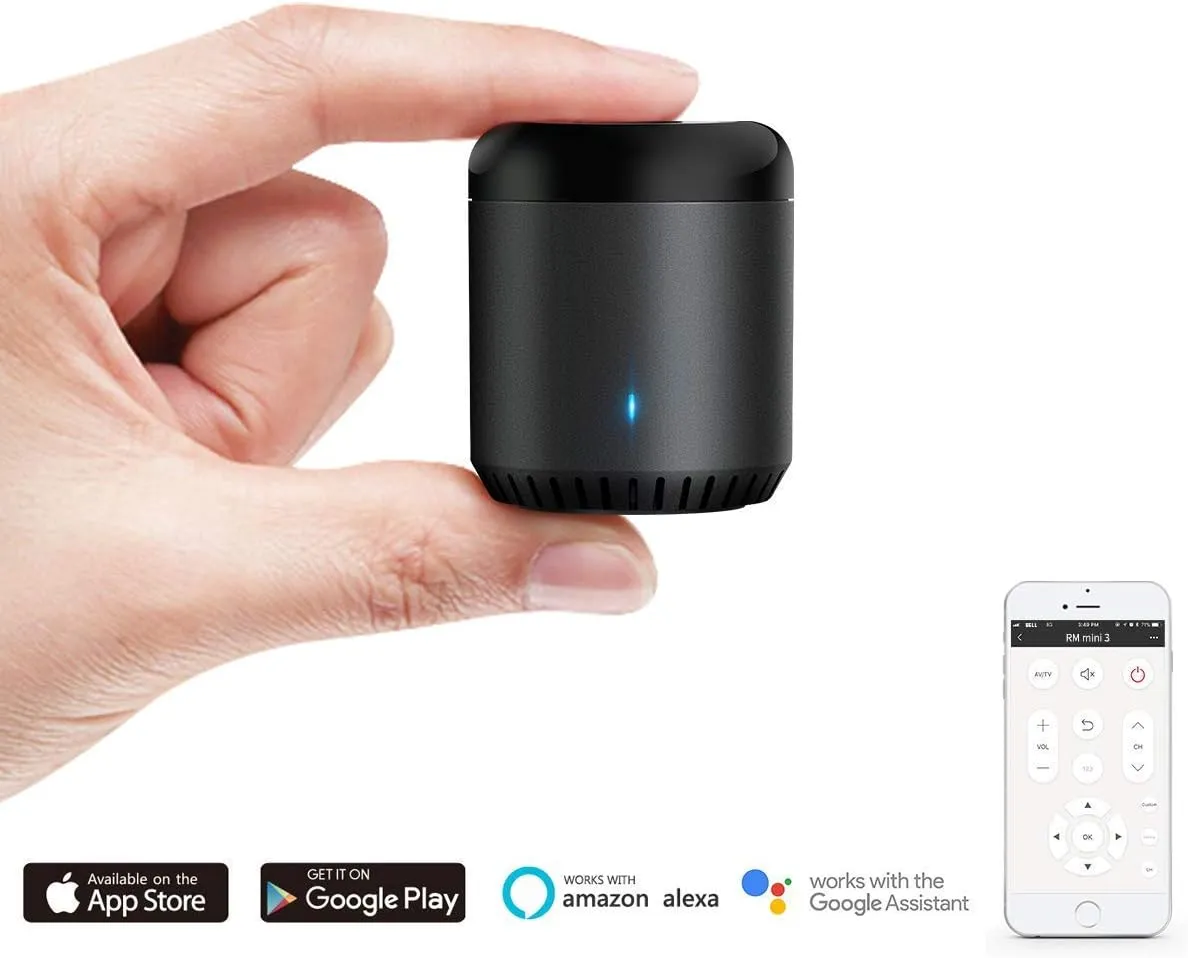 Broadlink WiFi Smart Home Hub RM Mini 3 (2.4 GHz Wi-Fi Only) IR Automation Learning Universal Remote Control for TV Compatible with Alexa, Google Home, IFTTT