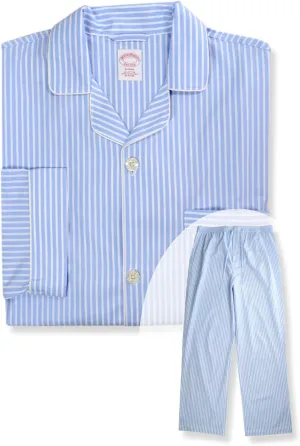 Brooks Brothers Mens Cotton Two Piece Pajama Shirt and Pants Lounge Set,